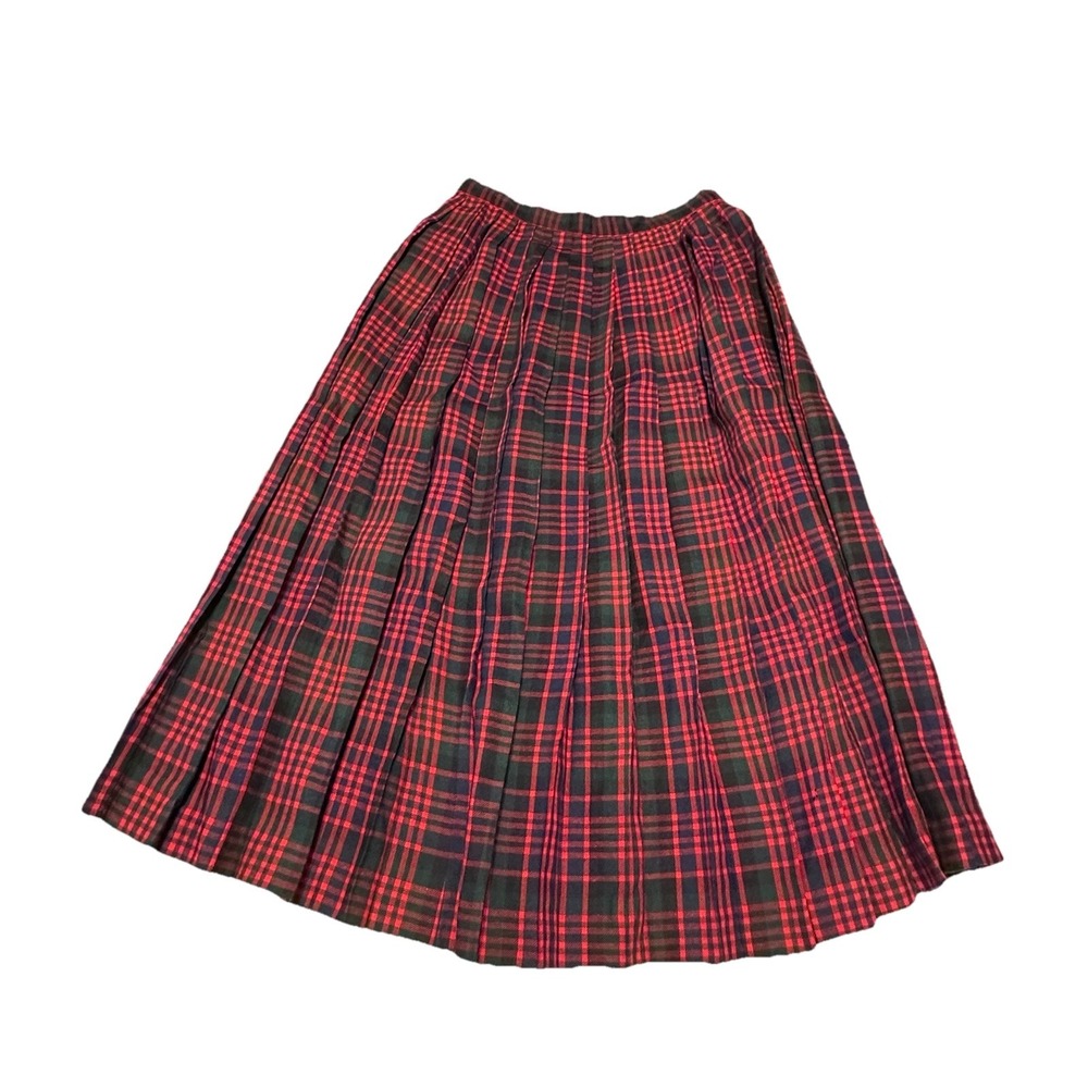 Vtg USA Austin Hill Wool Skirt Women's Size‎ 12 Red Green Plaid Pleated ILGWU